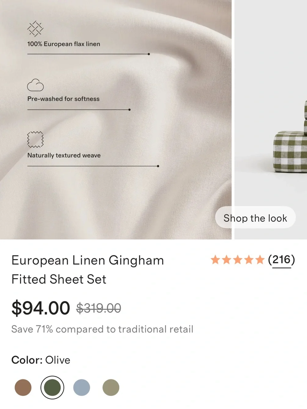 NWOT Quince Linen Navy and White Gingham Twin Fitted Sheet Set - Retail $94